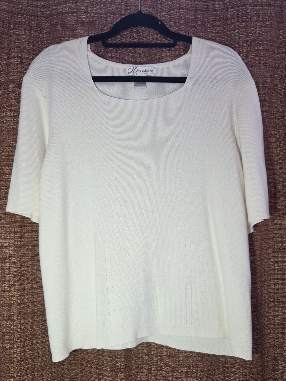 Dressbarn Cream Short Sleeve, Square Neck Knit Sweater, Size 22/24